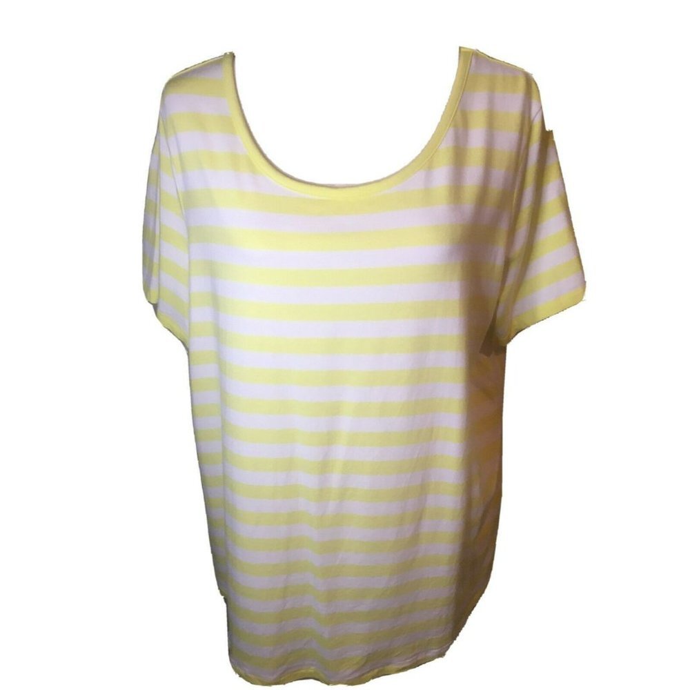 Isaac Mizrahi Live Plus Tunic Top 1X 3/4 Sleeve Round Neck Knit Yellow Stripes